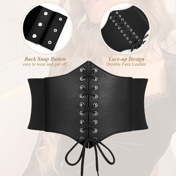 Women Elastic Lace-up Wide Waspie Corset Belt for Halloween & Costume Wear main image 5